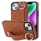 For iPhone 13 Non-slip Full Coverage Ring PU Phone Case with Wristband(Brown) - 1