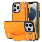 For iPhone 13 Pro Non-slip Full Coverage Ring PU Phone Case with Wristband(Orange) - 1