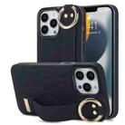 For iPhone 13 Pro Max Non-slip Full Coverage Ring PU Phone Case with Wristband(Black) - 1