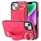 For iPhone 14 Non-slip Full Coverage Ring PU Phone Case with Wristband(Rose Red) - 1