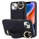 For iPhone 14 Plus Non-slip Full Coverage Ring PU Phone Case with Wristband(Black) - 1