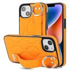 For iPhone 14 Plus Non-slip Full Coverage Ring PU Phone Case with Wristband(Orange) - 1