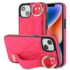 For iPhone 14 Plus Non-slip Full Coverage Ring PU Phone Case with Wristband(Rose Red) - 1