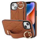 For iPhone 14 Plus Non-slip Full Coverage Ring PU Phone Case with Wristband(Brown) - 1