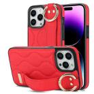 For iPhone 14 Pro Non-slip Full Coverage Ring PU Phone Case with Wristband(Red) - 1