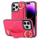 For iPhone 14 Pro Non-slip Full Coverage Ring PU Phone Case with Wristband(Rose Red) - 1