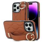 For iPhone 14 Pro Non-slip Full Coverage Ring PU Phone Case with Wristband(Brown) - 1