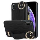 For iPhone XS / X Non-slip Full Coverage Ring PU Phone Case with Wristband(Black) - 1