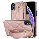 For iPhone XS / X Non-slip Full Coverage Ring PU Phone Case with Wristband(Rose Gold) - 1