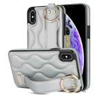 For iPhone XS / X Non-slip Full Coverage Ring PU Phone Case with Wristband(Silver) - 1