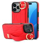 For iPhone 16 Pro Max Non-slip Full Coverage Ring PU Phone Case with Wristband(Red) - 1