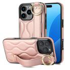 For iPhone 16 Pro Max Non-slip Full Coverage Ring PU Phone Case with Wristband(Rose Gold) - 1