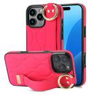 For iPhone 16 Pro Max Non-slip Full Coverage Ring PU Phone Case with Wristband(Rose Red) - 1