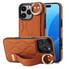 For iPhone 16 Pro Non-slip Full Coverage Ring PU Phone Case with Wristband(Brown) - 1