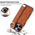 For iPhone 16 Pro Non-slip Full Coverage Ring PU Phone Case with Wristband(Brown) - 2