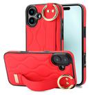 For iPhone 16 Plus Non-slip Full Coverage Ring PU Phone Case with Wristband(Red) - 1