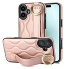 For iPhone 16 Plus Non-slip Full Coverage Ring PU Phone Case with Wristband(Rose Gold) - 1