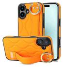 For iPhone 16 Plus Non-slip Full Coverage Ring PU Phone Case with Wristband(Orange) - 1