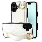 For iPhone 16 Non-slip Full Coverage Ring PU Phone Case with Wristband(White) - 1