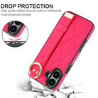 For iPhone 16 Non-slip Full Coverage Ring PU Phone Case with Wristband(Rose Red) - 2