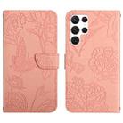 For Samsung Galaxy S24 Ultra 5G Skin Feel Butterfly Embossed Flip Leather Phone Case(Pink) - 1