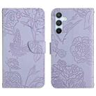 For Samsung Galaxy A55 5G Skin Feel Butterfly Embossed Flip Leather Phone Case(Purple) - 1