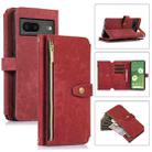 For Google Pixel 7 Dream 9-Card Wallet Zipper Bag Leather Phone Case(Red) - 1