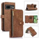 For Google Pixel 7 Dream 9-Card Wallet Zipper Bag Leather Phone Case(Brown) - 1