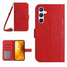 For Samsung Galaxy S24 5G Skin Feel Sun Flower Embossed Flip Leather Phone Case with Lanyard(Red) - 1