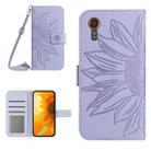 For Samsung Galaxy Xcover 7 5G Skin Feel Sun Flower Embossed Flip Leather Phone Case with Lanyard(Purple) - 1