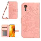 For Samsung Galaxy Xcover 7 5G Skin Feel Sun Flower Embossed Flip Leather Phone Case with Lanyard(Pink) - 1