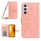For Samsung Galaxy M55 5G Skin Feel Sun Flower Embossed Flip Leather Phone Case with Lanyard(Pink) - 1