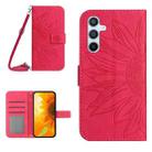 For Samsung Galaxy M55 5G Skin Feel Sun Flower Embossed Flip Leather Phone Case with Lanyard(Rose Red) - 1