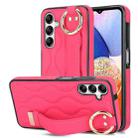 For Samsung Galaxy A14 4G / 5G Non-slip Full Coverage Ring PU Phone Case with Wristband(Rose Red) - 1