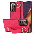 For Samsung Galaxy Note20 Ultra Non-slip Full Coverage Ring PU Phone Case with Wristband(Rose Red) - 1