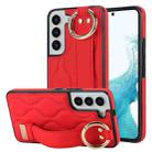 For Samsung Galaxy S22 Non-slip Full Coverage Ring PU Phone Case with Wristband(Red) - 1