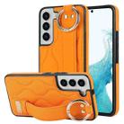 For Samsung Galaxy S22 Non-slip Full Coverage Ring PU Phone Case with Wristband(Orange) - 1