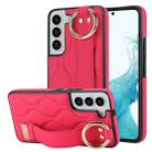 For Samsung Galaxy S22+ Non-slip Full Coverage Ring PU Phone Case with Wristband(Rose Red) - 1