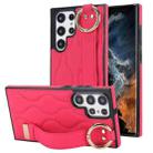 For Samsung Galaxy S22 Ultra Non-slip Full Coverage Ring PU Phone Case with Wristband(Rose Red) - 1