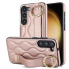 For Samsung Galaxy S23 Non-slip Full Coverage Ring PU Phone Case with Wristband(Rose Gold) - 1