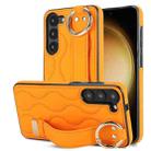 For Samsung Galaxy S23 Non-slip Full Coverage Ring PU Phone Case with Wristband(Orange) - 1