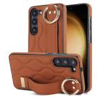 For Samsung Galaxy S23 Non-slip Full Coverage Ring PU Phone Case with Wristband(Brown) - 1