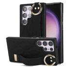 For Samsung Galaxy S23 Ultra Non-slip Full Coverage Ring PU Phone Case with Wristband(Black) - 1