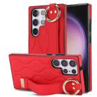 For Samsung Galaxy S23 Ultra Non-slip Full Coverage Ring PU Phone Case with Wristband(Red) - 1