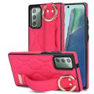 For Samsung Galaxy Note20 Non-slip Full Coverage Ring PU Phone Case with Wristband(Rose Red) - 1