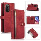 For Xiaomi Redmi K40 Dream 9-Card Wallet Zipper Bag Leather Phone Case(Red) - 1