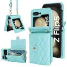 For Samsung Galaxy Z Flip5 Rhombic Texture Card Bag PU Phone Case with Long Lanyard(Mint Green) - 1
