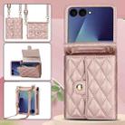 For Samsung Galaxy Z Flip7 5G Rhombic Texture Card Bag PU Phone Case with Long Lanyard(Rose Gold) - 2