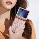 For Samsung Galaxy Z Flip7 5G Rhombic Texture Card Bag PU Phone Case with Long Lanyard(Rose Gold) - 3