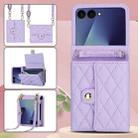 For Samsung Galaxy Z Flip7 5G Rhombic Texture Card Bag PU Phone Case with Long Lanyard(Purple) - 2